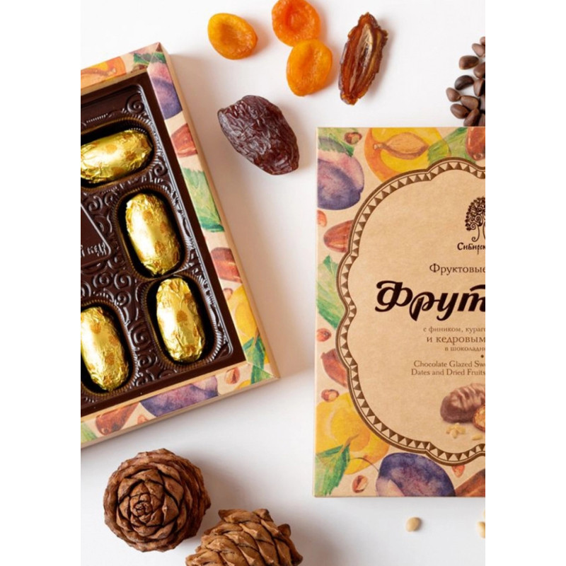 Фруктовые конфеты «Фрутодень», 120 г — с кедровыми орехами, финиками, курагой и черносливом