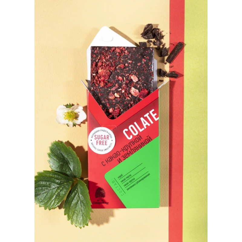 Шоколад без сахара NEOcolate с какао-крупкой и земляникой, 30 г