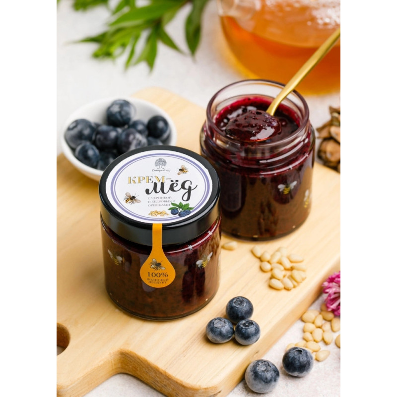 Крем-мёд с черникой и кедровым орехом, 180 г